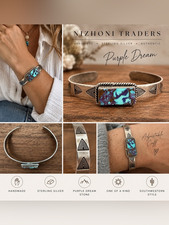 Nizhoni Traders Llc Jewelry - Nizhoni Traders Sterling Silver Purple Dream Turquoise Cuff Bracelet